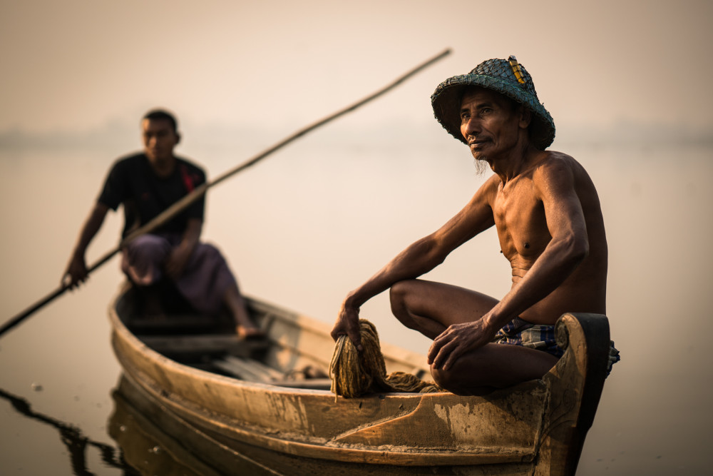 Rybár na rieke Irrawaddy