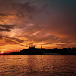 Sunset over the Danube river